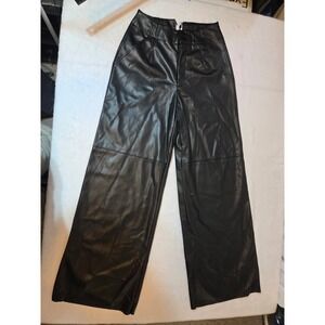 333 DKNY Jeans Faux Leather Pants Women's Size 0 Black Wide Leg NWT $89